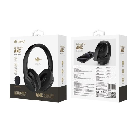 Devia słuchawki Bluetooth EarBass Pro1 nauszne czarne z ANC