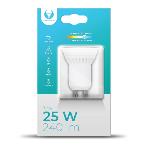 Żarówka LED GU10 MR11 3W 230V 6000K 240lm ceramiczna Forever Light Żarówka LED GU10 MR11 3W 230V 6000K 240lm ceramiczna Forever Light