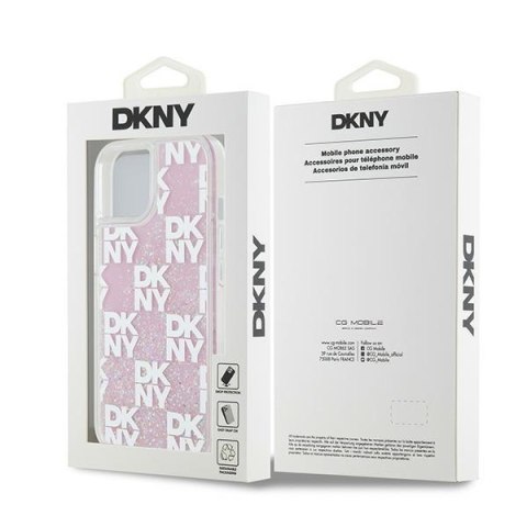 DKNY nakładka do iPhone 15 6,1" DKHCP15SLCPEPP biała HC liquid glitters w checkered pattern