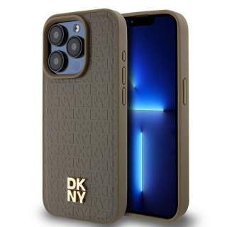 DKNY nakładka do iPhone 15 Pro 6,1" DKHMP15LPSHRPSW brązowa HC Magsafe pu repeat pattern w stack logo