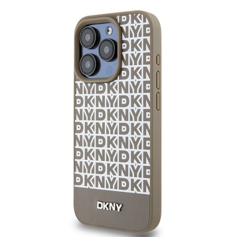 DKNY nakładka do iPhone 15 Pro 6,1" DKHMP15LPSOSPW brązowa HC Magsafe pu repeat pattern w bottom stripe
