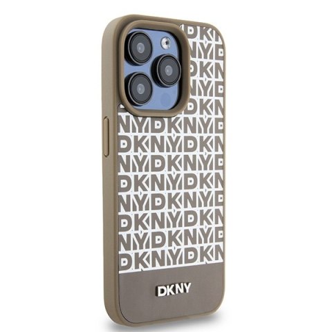 DKNY nakładka do iPhone 15 Pro 6,1" DKHMP15LPSOSPW brązowa HC Magsafe pu repeat pattern w bottom stripe