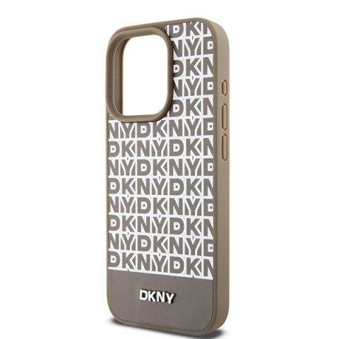 DKNY nakładka do iPhone 15 Pro 6,1" DKHMP15LPSOSPW brązowa HC Magsafe pu repeat pattern w bottom stripe