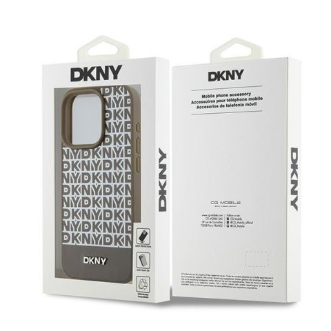 DKNY nakładka do iPhone 15 Pro 6,1" DKHMP15LPSOSPW brązowa HC Magsafe pu repeat pattern w bottom stripe