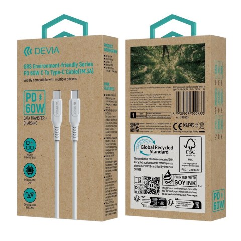 Devia kabel GRS EC636 PD USB-C - USB-C 1,0 m 60W 3A biały