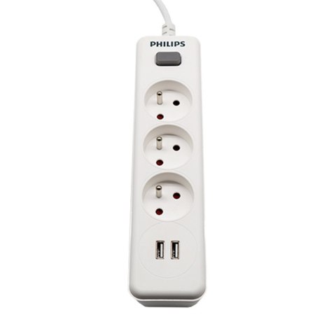 Przedłużacz sieciowy PHILIPS listwa zasilająca 3 gniazda + 2 USB 2m 10A biała Przedłużacz sieciowy PHILIPS listwa zasilająca 3 gniazda + 2 USB 2m 10A biała