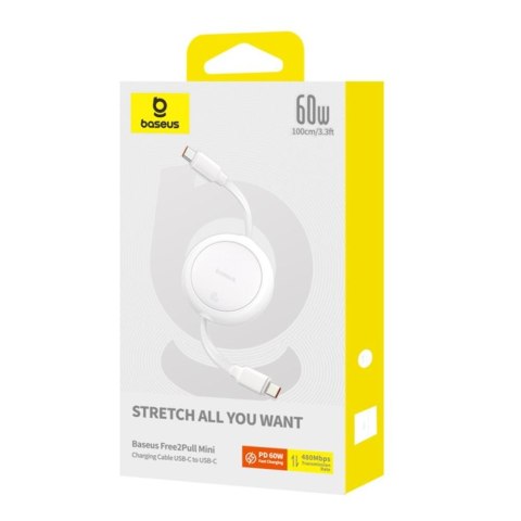 Baseus kabel Free2Pull Mini Charging Cable USB-C to USB-C 60W 1m biały Baseus kabel Free2Pull Mini Charging Cable USB-C to USB-C 60W 1m biały