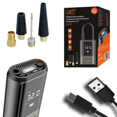 Elektryczna pompka rowerowa/samochodowa kompresor LCD 2x2000mAh USB-C LTC Elektryczna pompka rowerowa/samochodowa kompresor LCD 2x2000mAh USB-C LTC
