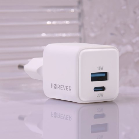 Forever ładowarka sieciowa GaN PD QC TC-08-20AC 1x USB-C 1x USB 20W biała Forever ładowarka sieciowa GaN PD QC TC-08-20AC 1x USB-C 1x USB 20W biała