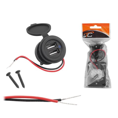 Ładowarka samochodowa/motocyklowa/jachtowa do montażu zamykana out:2xUSB-A 2x5V/2,4A, in:12V/24V Ładowarka samochodowa/motocyklowa/jachtowa do montażu zamykana out:2xUSB-A 2x5V/2,4A, in:12V/24V