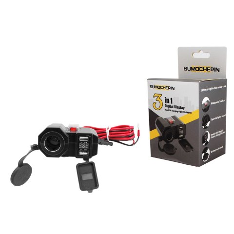 Wodoodporne motocyklowe gniazdo zapalniczki + 2xUSB-A 2x5V/2,1A, in:12V/24V kabel 1,4m LTC Wodoodporne motocyklowe gniazdo zapalniczki + 2xUSB-A 2x5V/2,1A, in:12V/24V kabel 1,4m LTC